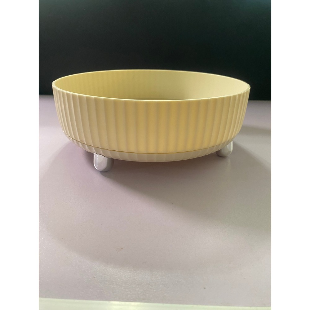 Rotating Cream Ribbed Footed Bowl Chrome Ball Feet